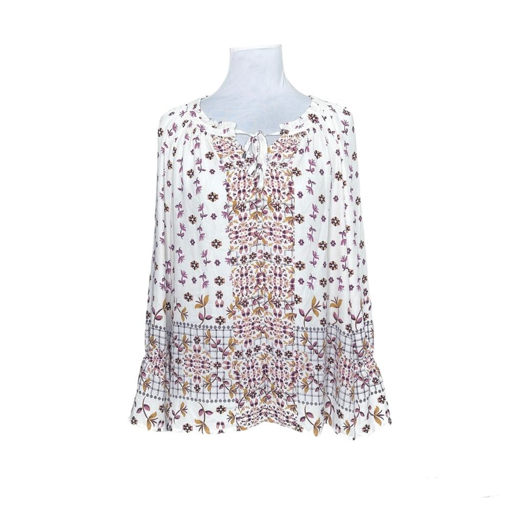 NWT Style & Co Boho Remix Long Sleeves Floral Patterned Blouse Sz M